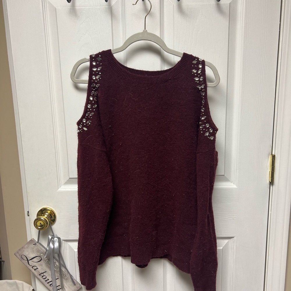 Cut out sleeve bejeweled sweater